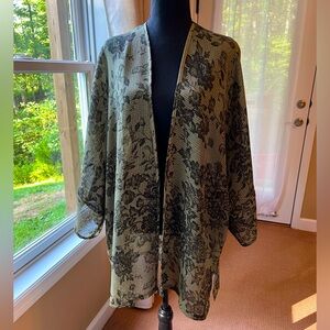 Handmade Moss Green Floral Sheer Kimono Robe - Cardigan Robe - Bohemian Robe